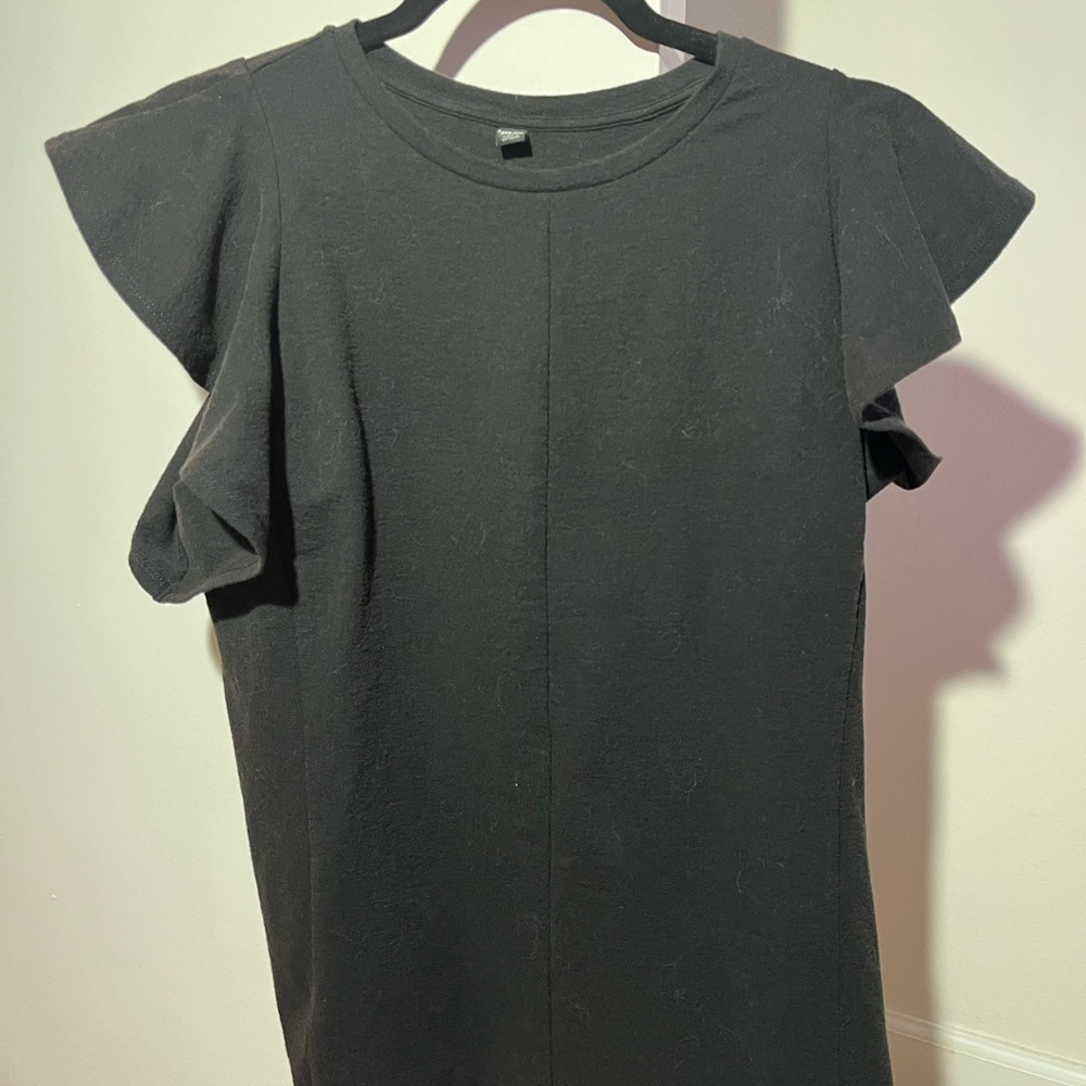 Black Ruffle Sleeve Top